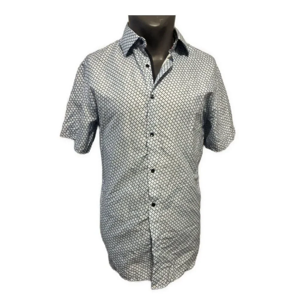 silver stone collection modern fit blue white short sleeve button down shirt